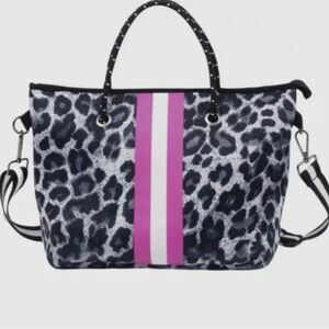 Stylish Leopard Print Tote Bag with Pink Stripe